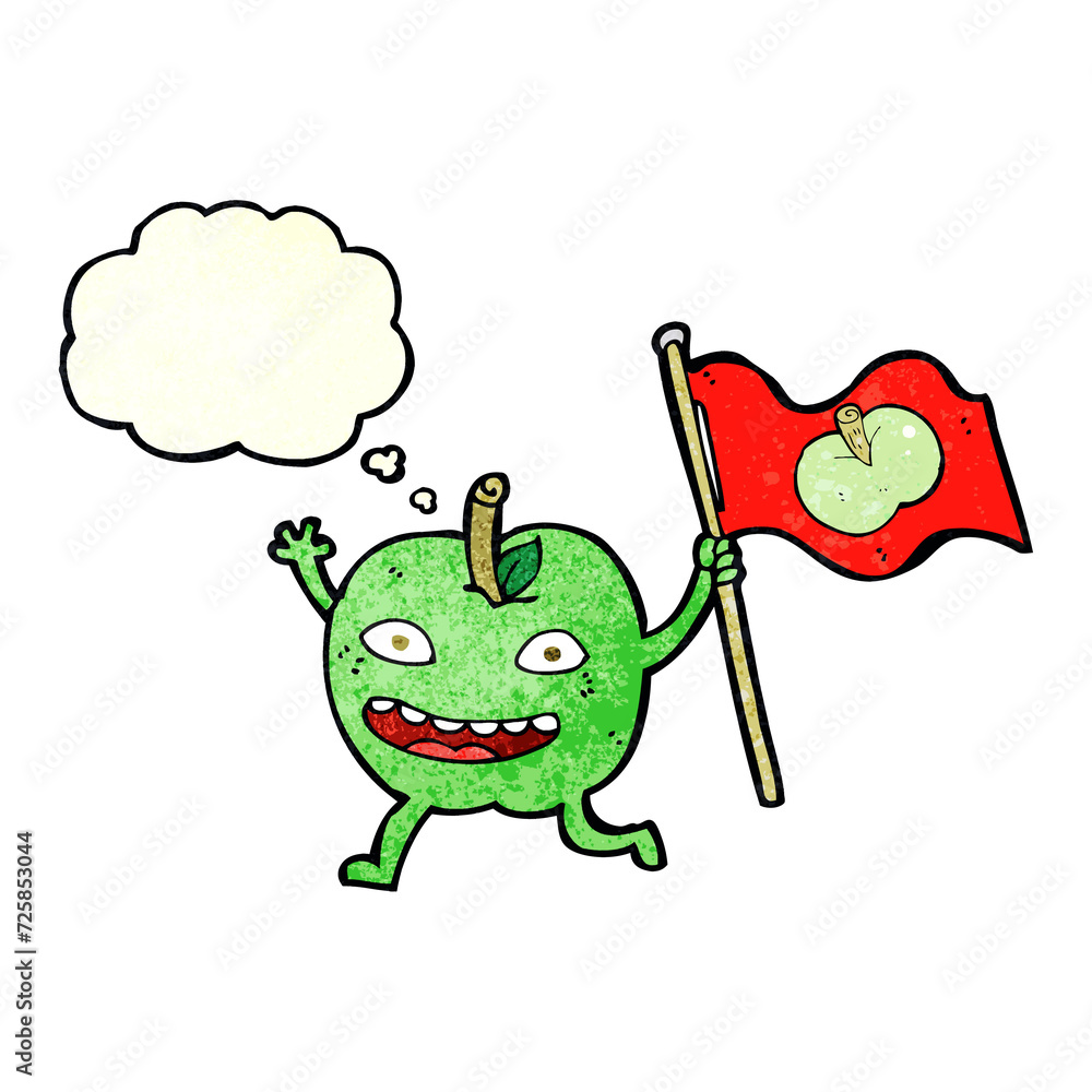 Naklejka premium cartoon apple with flag with thought bubble