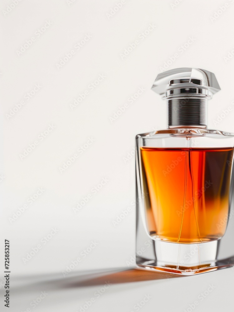 Bottle of red perfume on white background. Minimal perfumery banner. Bottle of red perfume on white background. Minimal perfumery banner.
