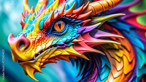 Abstractly magnificent  a colorful Dragon in an unbelievably awesome 3D  rich colors dance on a wonderfully bright background.