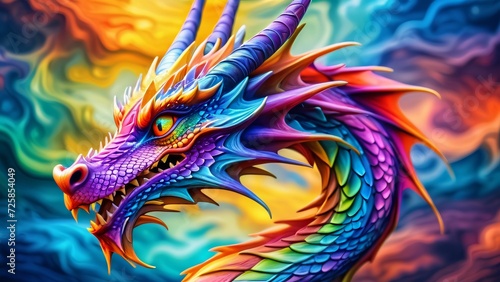 Abstract perfection, a colorful Dragon in an incredibly awesome 3D  colorful curves on a wonderfully bright background. © IgitPro