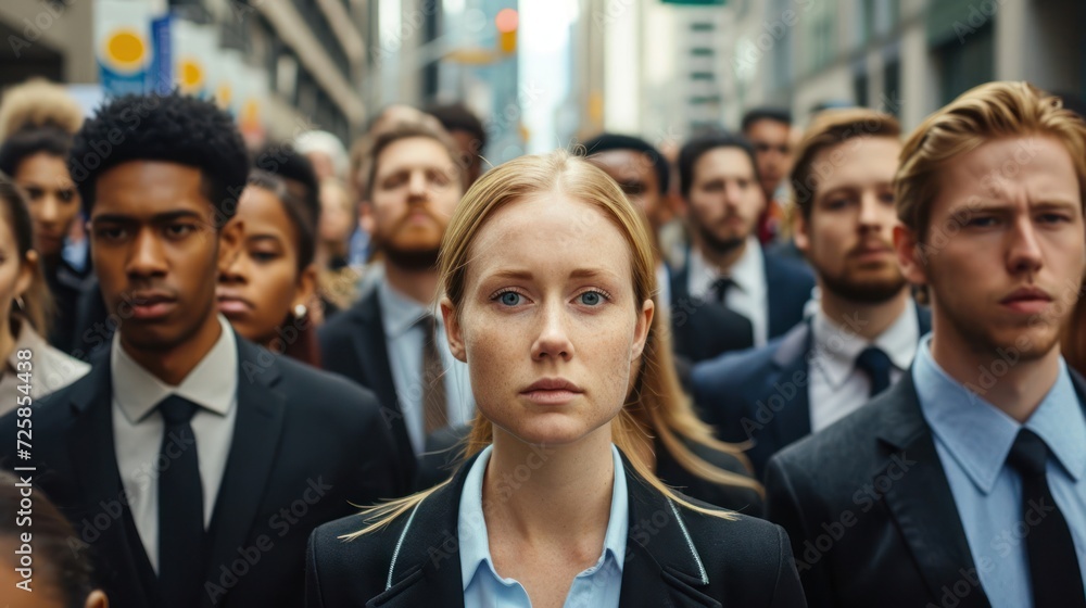Fototapeta premium Female Businesswoman Amongst People During Day Background Generative AI