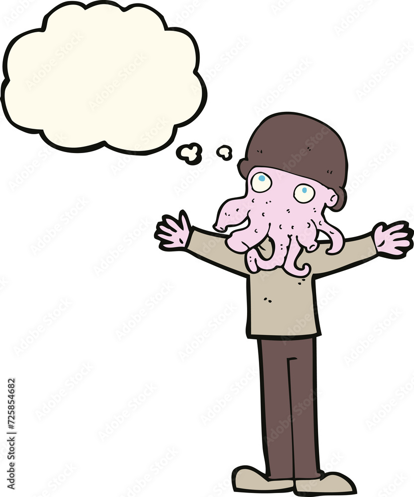 cartoon alien squid face man with thought bubble cartoon alien squid face man with thought bubble