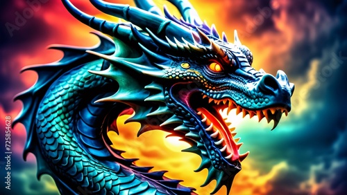 Abstractly spectacular, a colorful Dragon dances on an unbelievably magnificent close-up  a 3D explosion of rich and inspiring colors. © IgitPro