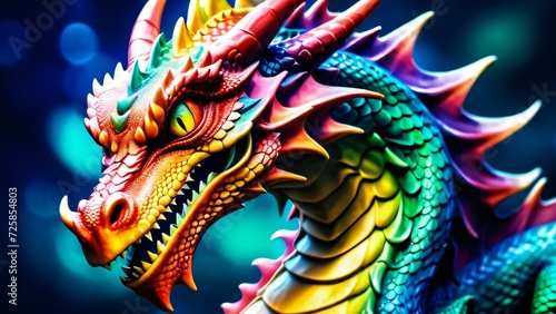 Abstractly magical, a colorful Dragon dances in an unbelievably fantastical 3D  wonderfully inspiring rich colors on a bright background. © IgitPro