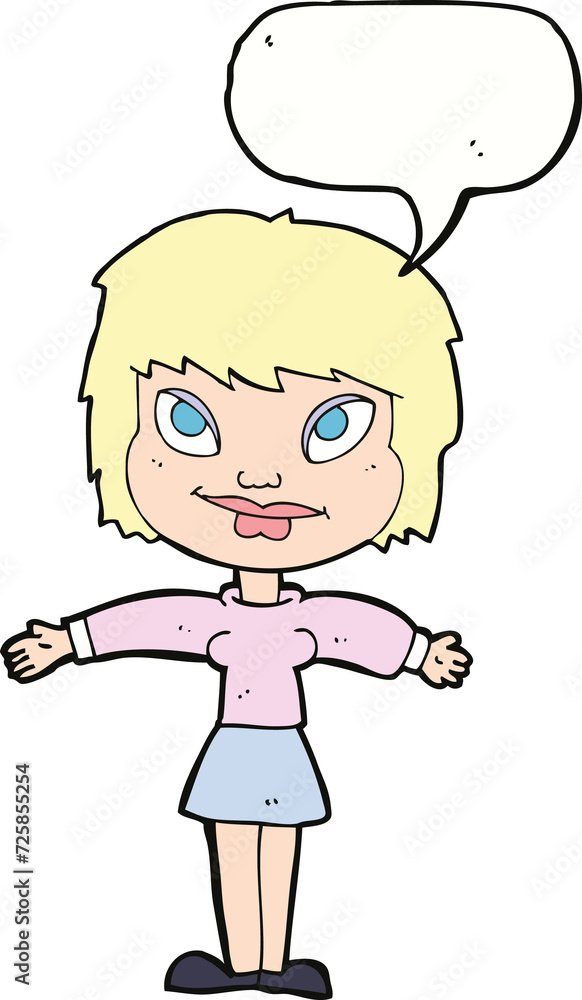 cartoon woman with open amrs with speech bubble cartoon woman with open amrs with speech bubble