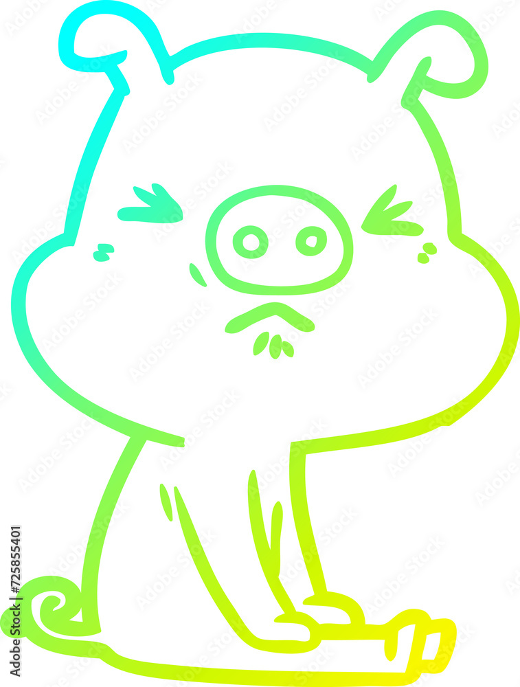 cold gradient line drawing cartoon angry pig sat waiting cold gradient line drawing cartoon angry pig sat waiting