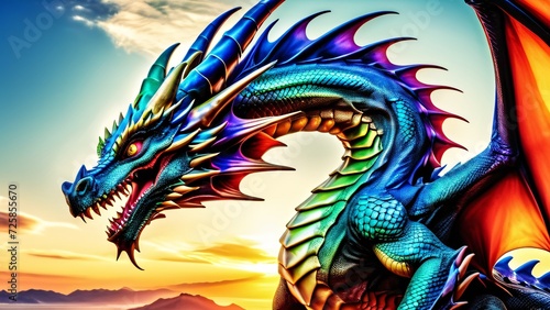Abstractly magnificent, a colorful Dragon in an unbelievably awesome 3D; rich colors dance on a wonderfully bright background.