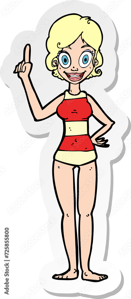 sticker of a cartoon woman in striped swimsuit sticker of a cartoon woman in striped swimsuit