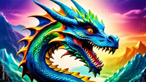 Abstract perfection, a colorful Dragon in an incredibly awesome 3D  colorful curves on a wonderfully bright background. © IgitPro