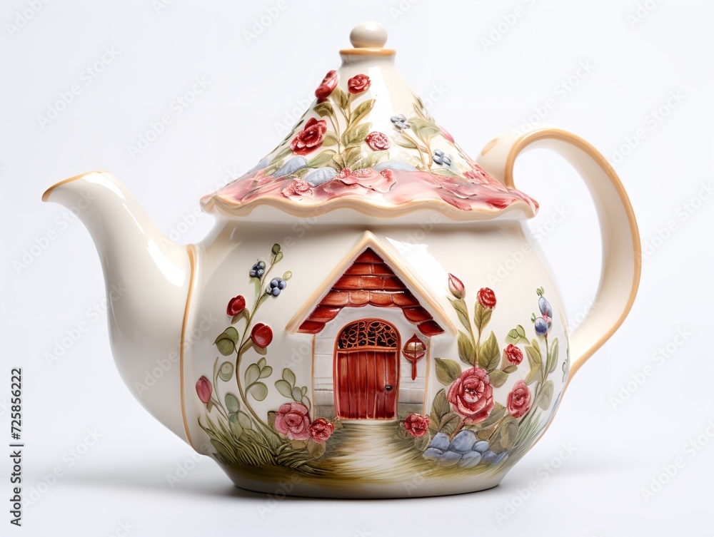 Porcelain Teapot Traditional Beverage Server Isolated on White Background AI Generated