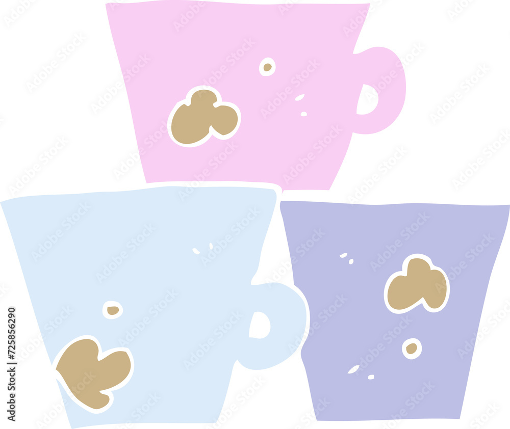 flat color illustration of a cartoon stack of coffee cups