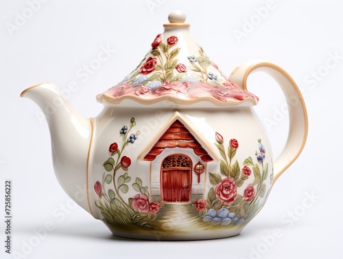 Obraz na płótnie Porcelain Teapot Traditional Beverage Server Isolated on White Background AI Generated w salonie