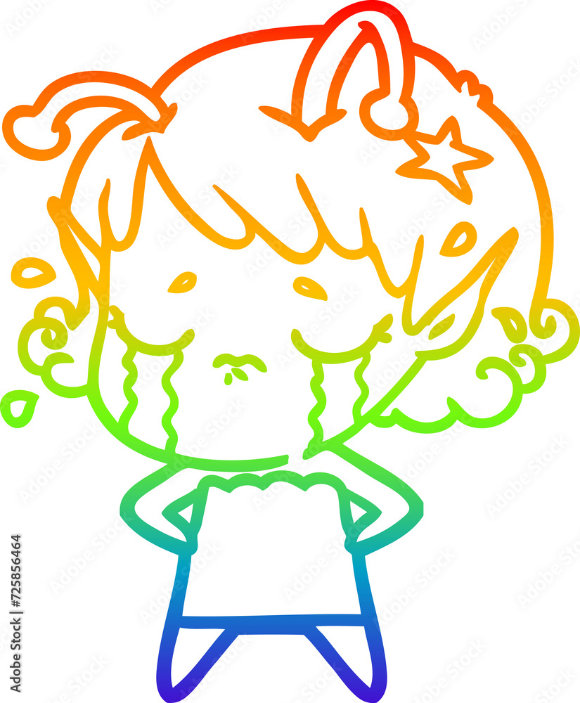 rainbow gradient line drawing cartoon crying alien girl rainbow gradient line drawing cartoon crying alien girl