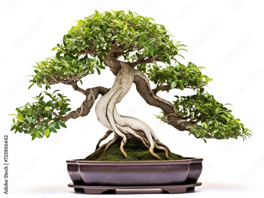 Potted Bonsai Tree Miniature Garden Isolated on White Background AI Generated