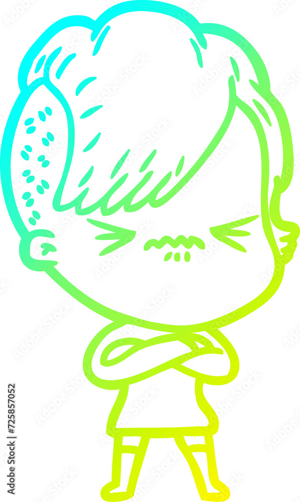 cold gradient line drawing cartoon annoyed hipster girl cold gradient line drawing cartoon annoyed hipster girl