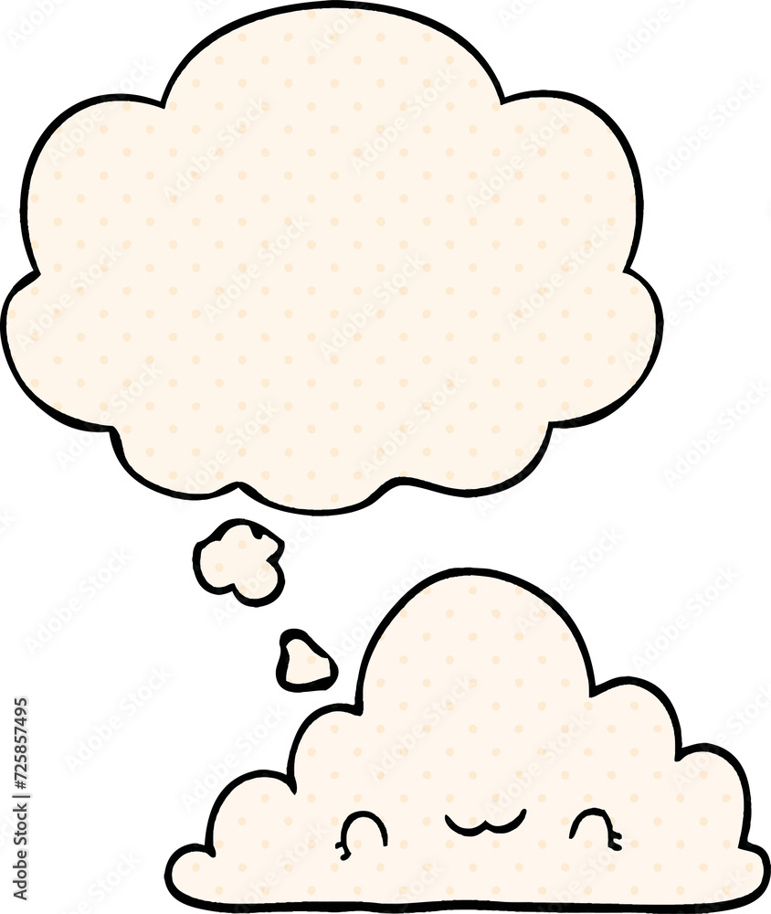 cute cartoon cloud and thought bubble in comic book style