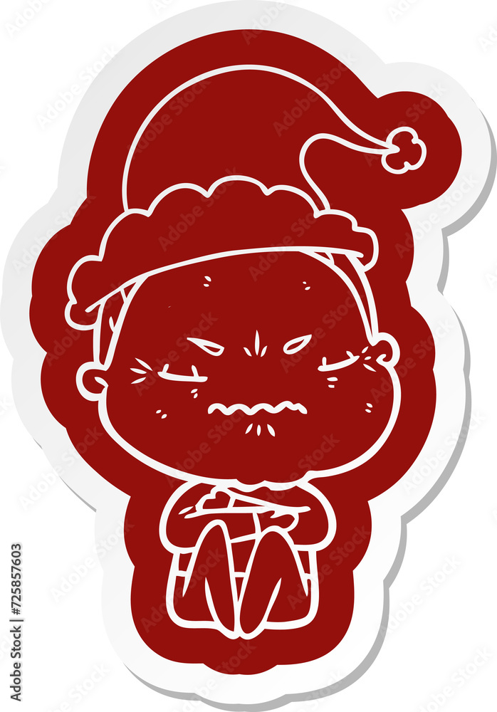 cartoon sticker of a annoyed old lady wearing santa hat cartoon sticker of a annoyed old lady wearing santa hat