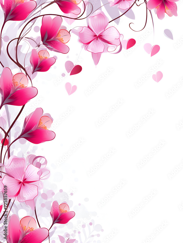 Abstract frame with pink flowers and white copy space background 