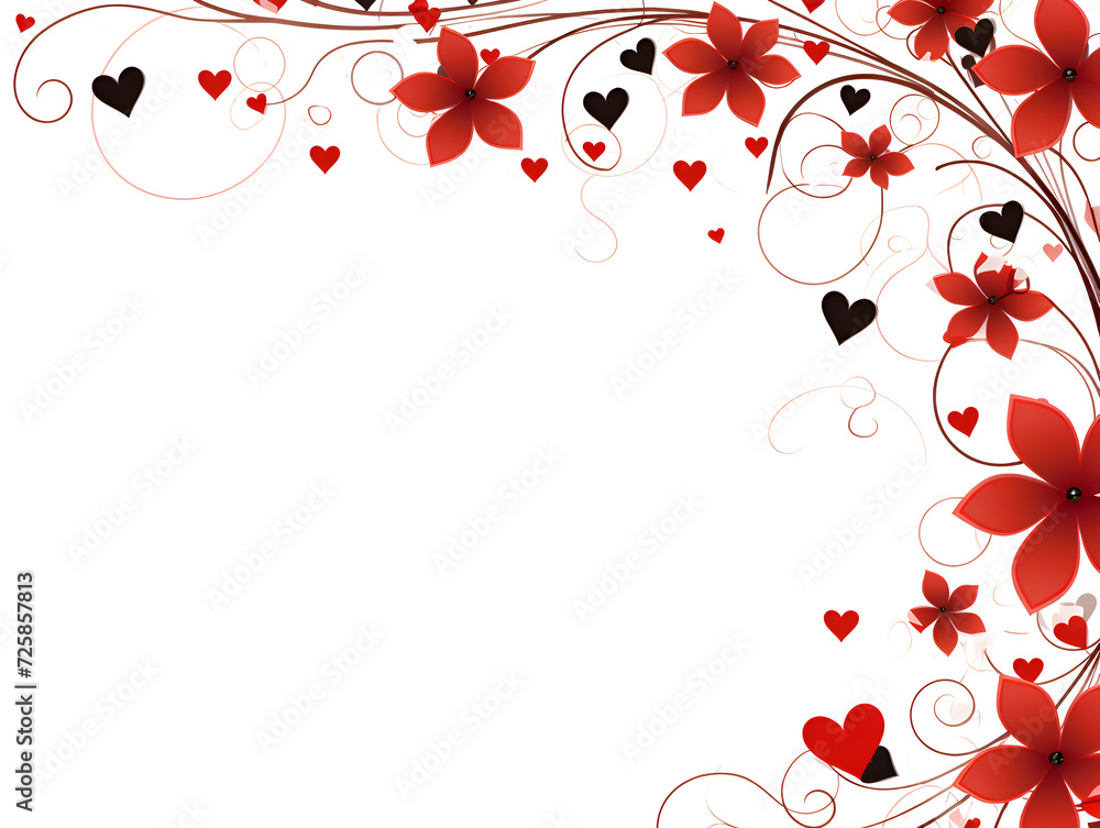 Abstract frame with red flowers and white copy space background 