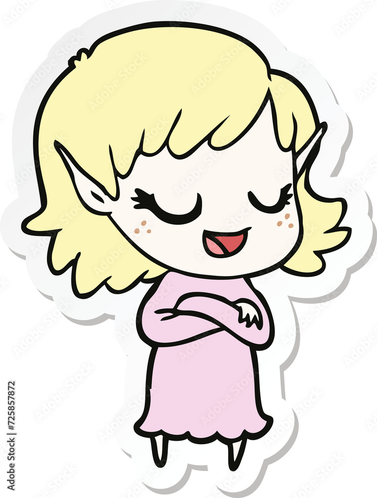 sticker of a happy cartoon elf girl sticker of a happy cartoon elf girl