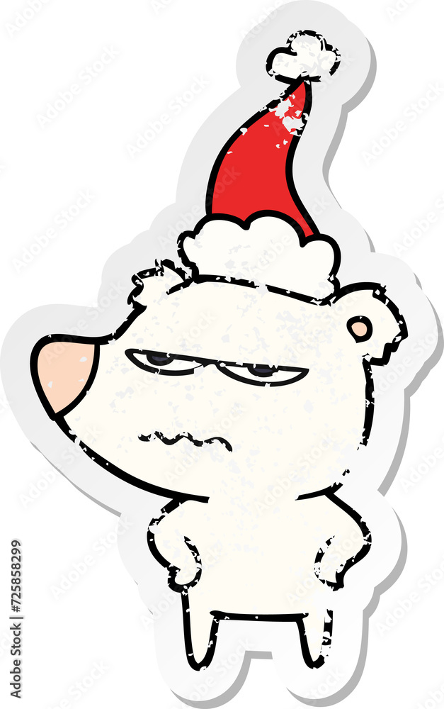 angry bear polar distressed sticker cartoon of a wearing santa hat angry bear polar distressed sticker cartoon of a wearing santa hat