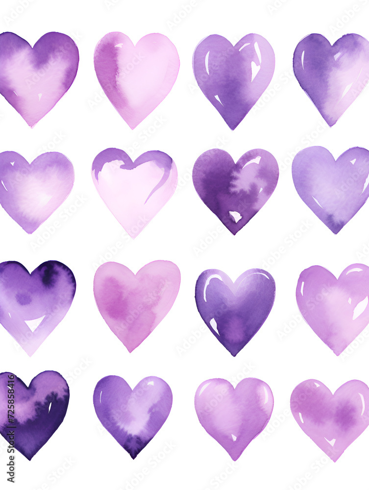 Seamless pattern with purple watercolor hearts on white background Seamless pattern with purple watercolor hearts on white background
