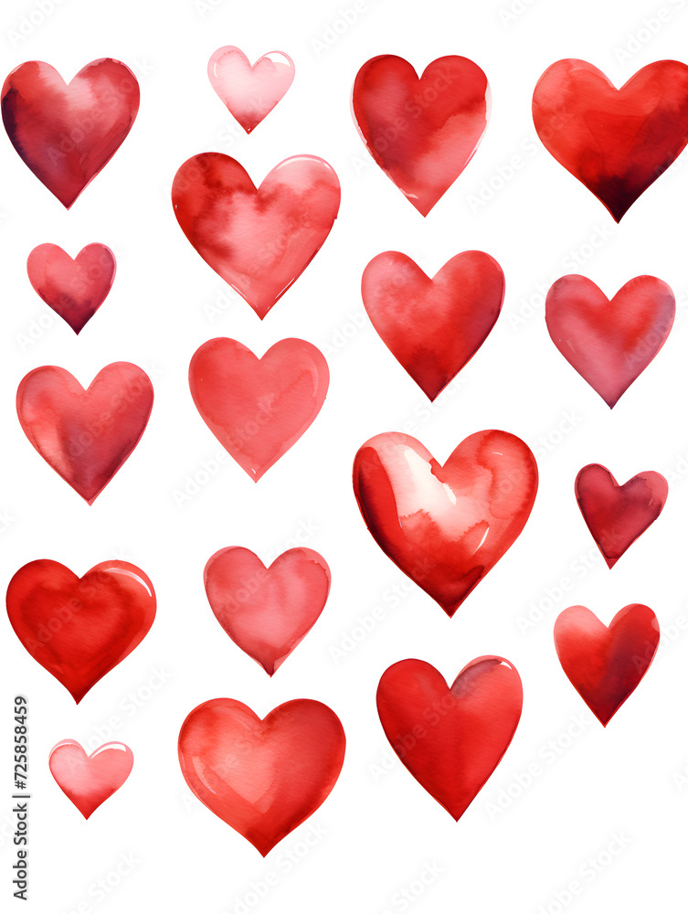 Seamless pattern with watercolor red hearts 