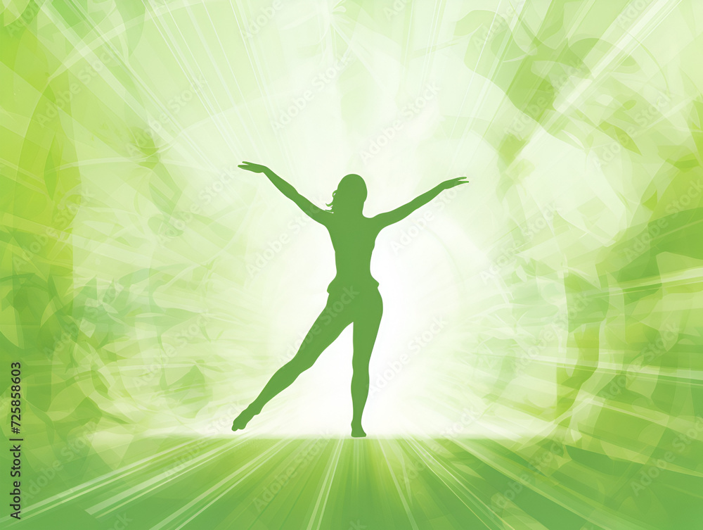 Green watercolor illustration silhouette of a dancing woman 