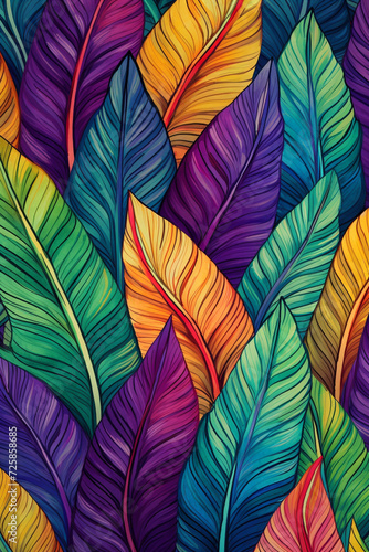 Wallpaper Mural Colorful tropical leafs pattern. Pencil, hand drawn natural illustration Torontodigital.ca