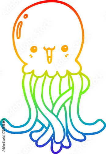 rainbow gradient line drawing cartoon jellyfish
