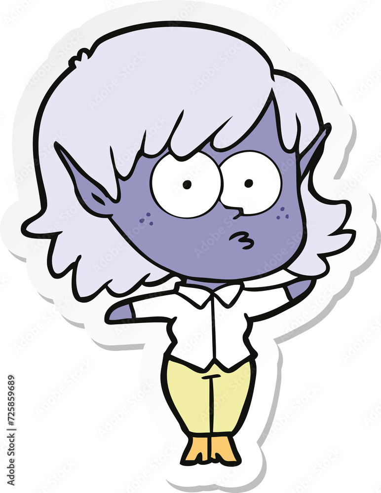 sticker of a cartoon elf girl staring sticker of a cartoon elf girl staring