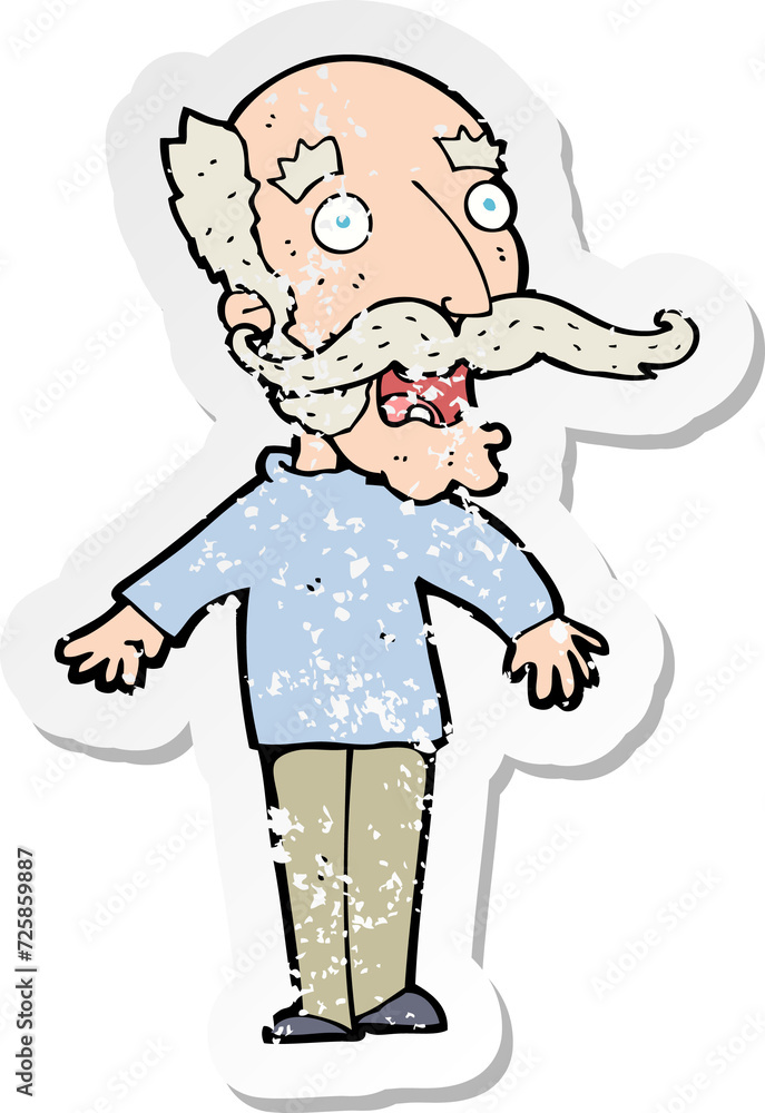 retro distressed sticker of a cartoon old man gasping in surprise