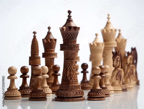 Wooden Chess Set Strategy and Intelligence Isolated on White Background AI Generated