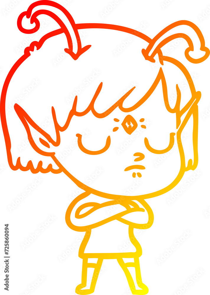 warm gradient line drawing cartoon alien girl warm gradient line drawing cartoon alien girl