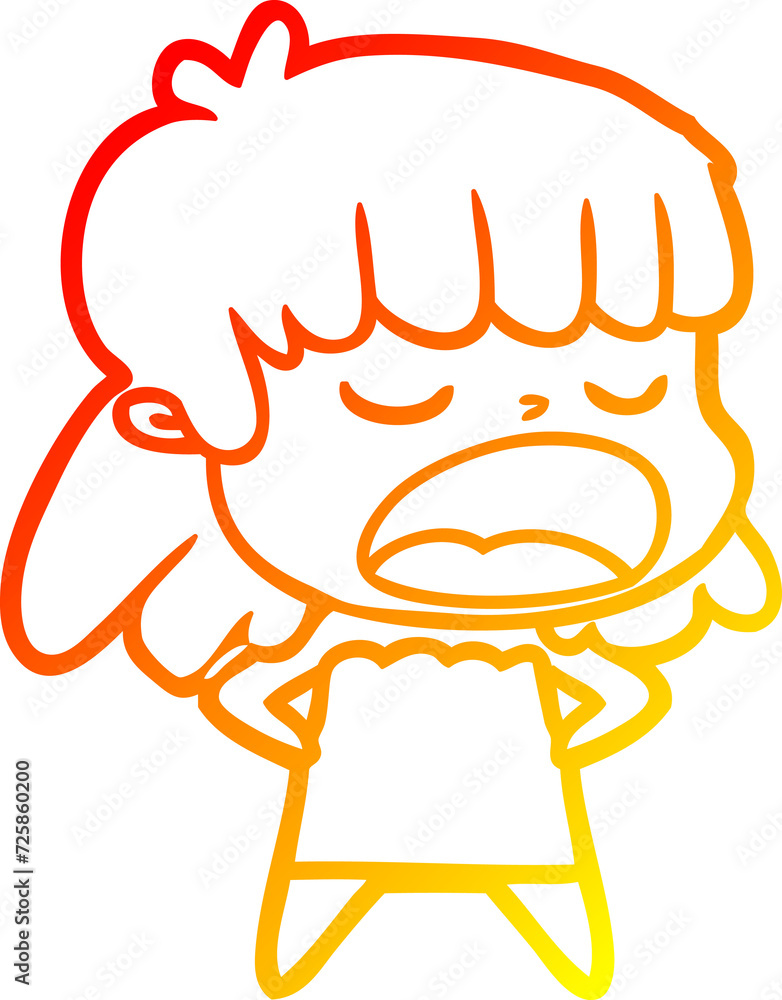 warm gradient line drawing cartoon woman talking loudly warm gradient line drawing cartoon woman talking loudly