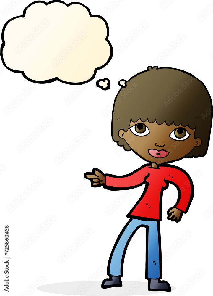 cartoon woman pointing with thought bubble cartoon woman pointing with thought bubble