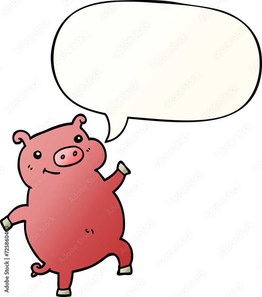 cartoon dancing pig and speech bubble in smooth gradient style cartoon dancing pig and speech bubble in smooth gradient style