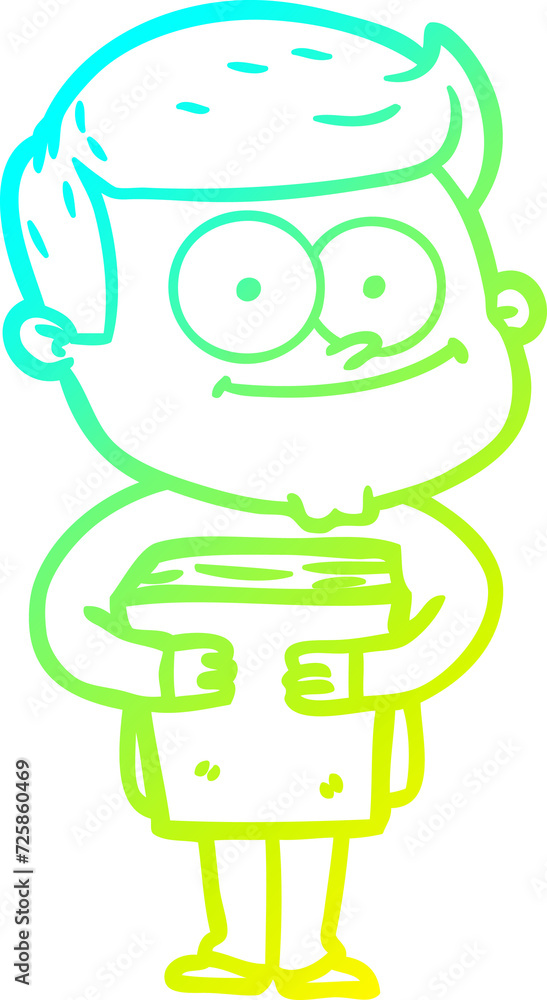 cold gradient line drawing cartoon happy man