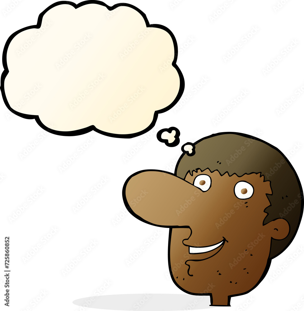 Fototapeta premium cartoon happy male face with thought bubble