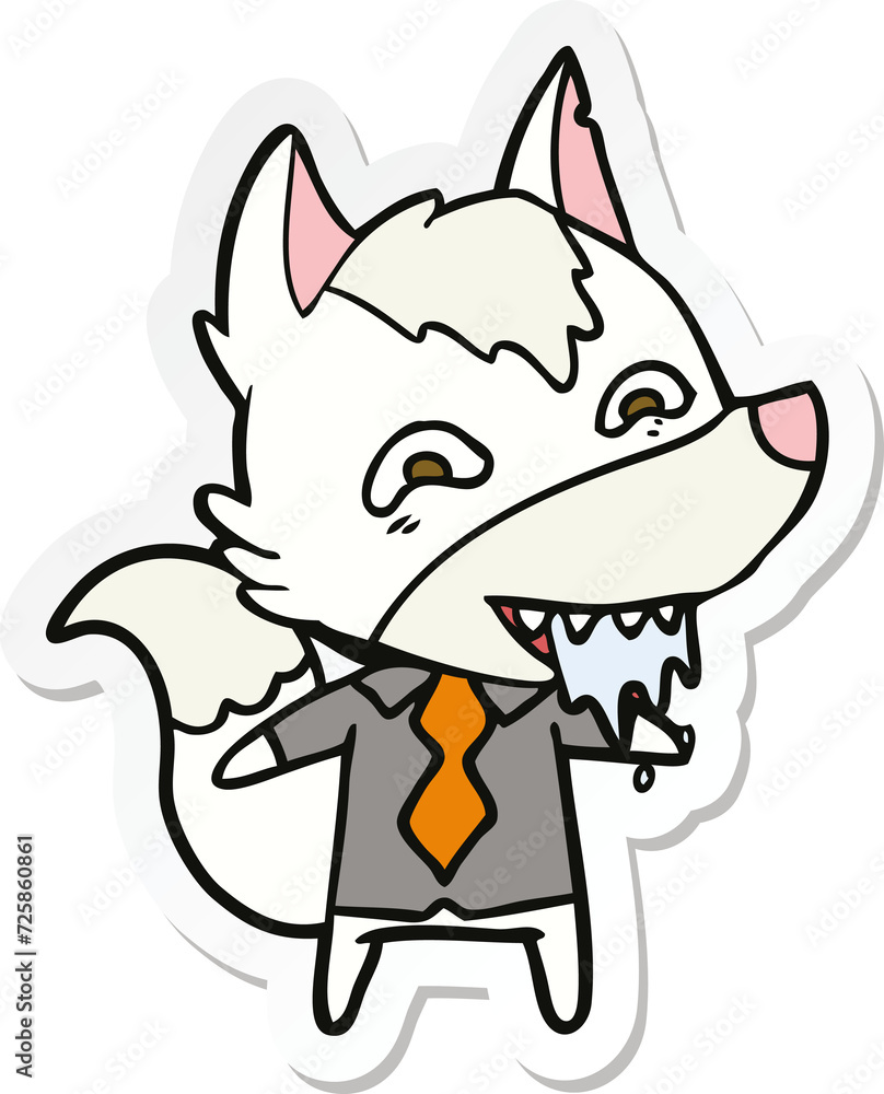 sticker of a cartoon hungry wolf in office clothes sticker of a cartoon hungry wolf in office clothes