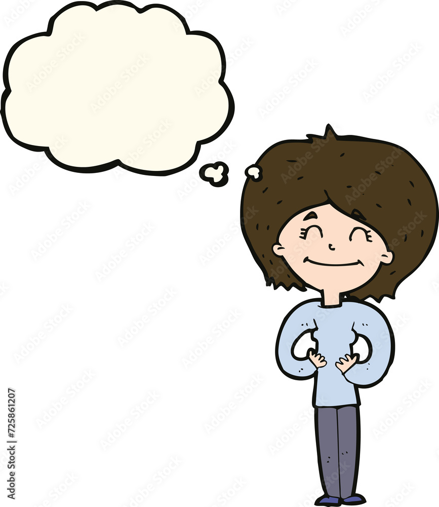 cartoon happy woman with thought bubble cartoon happy woman with thought bubble