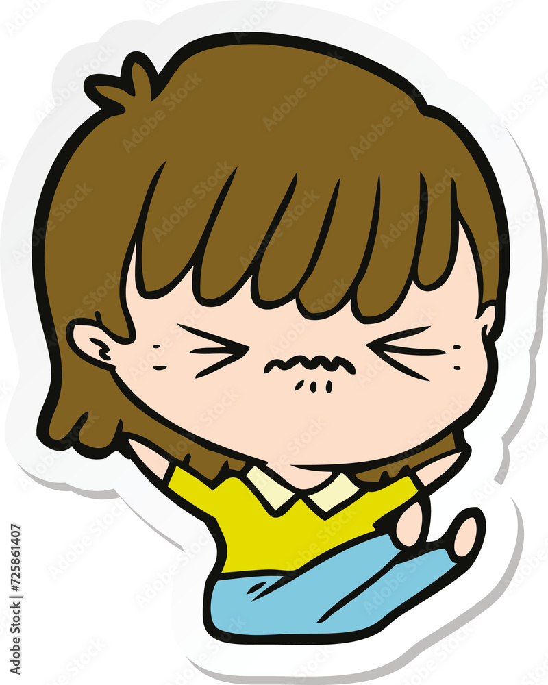 sticker of a annoyed cartoon girl falling over sticker of a annoyed cartoon girl falling over