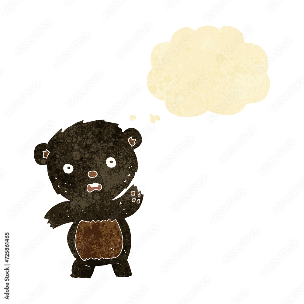 cartoon waving black bear cub with thought bubble cartoon waving black bear cub with thought bubble