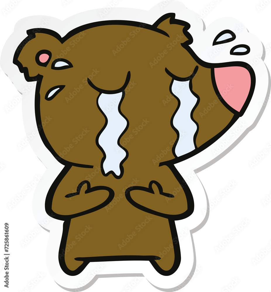 sticker of a cartoon crying bear sticker of a cartoon crying bear