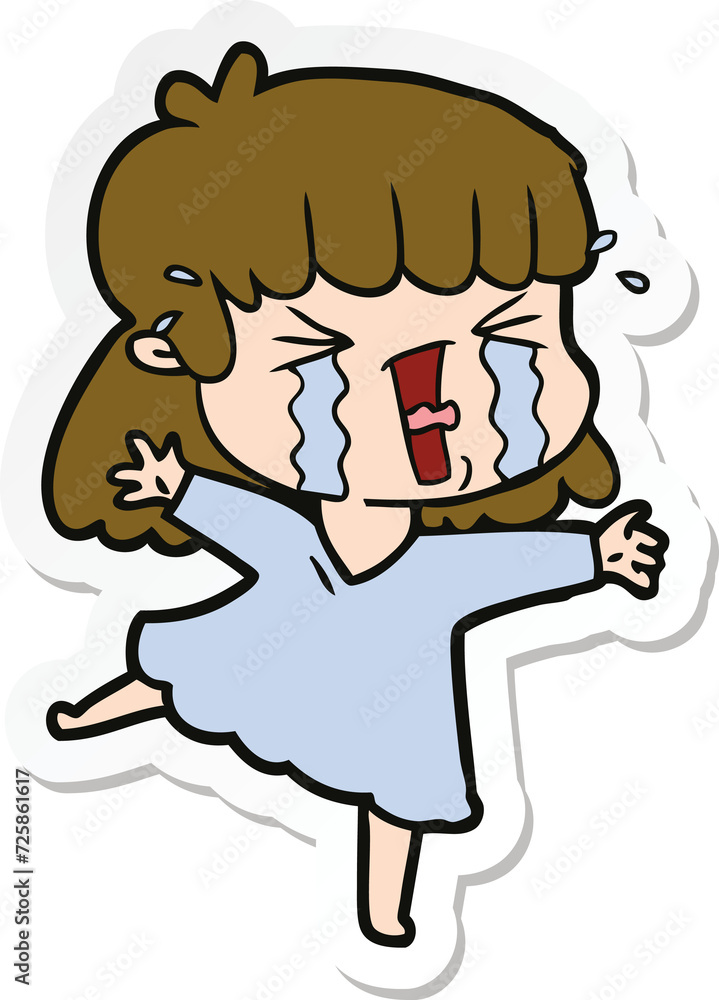 sticker of a cartoon woman in tears sticker of a cartoon woman in tears
