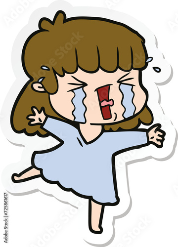 sticker of a cartoon woman in tears