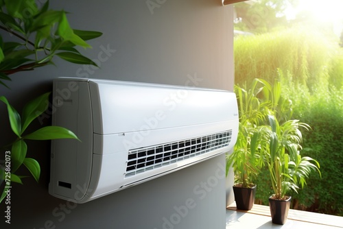 Highly efficient and eco-friendly heat pump technology available for purchase on photo stock photo
