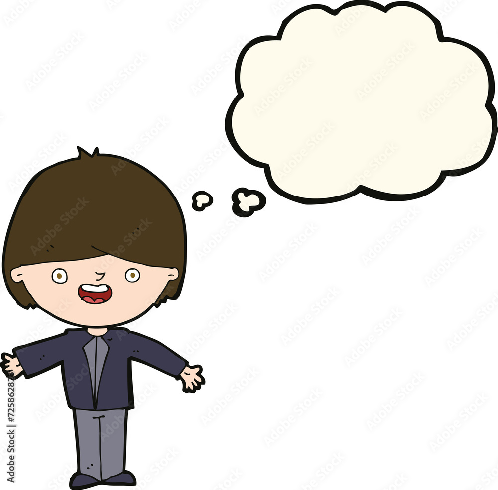cartoon happy boy with open arms with thought bubble cartoon happy boy with open arms with thought bubble