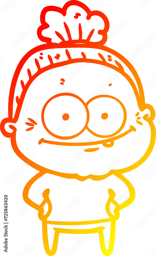 warm gradient line drawing cartoon happy old woman warm gradient line drawing cartoon happy old woman