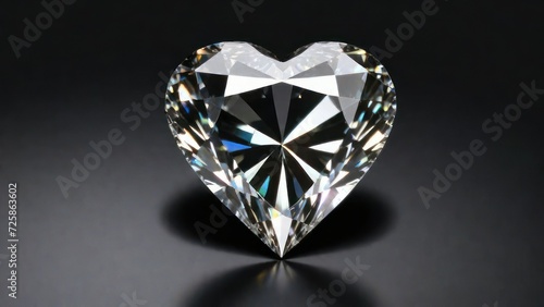 heart shaped diamond on black black background empty space. generative, ai.